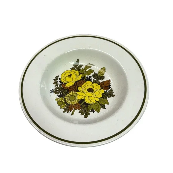 Grindley Mayflower Soup Bowl Staffordshire England Yellow Floral Ironstone 8.75