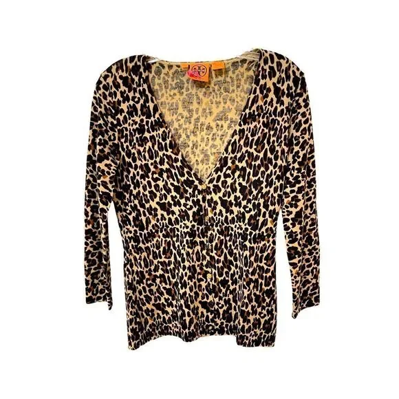 TORY BURCH leopard print Cardigan Top size small