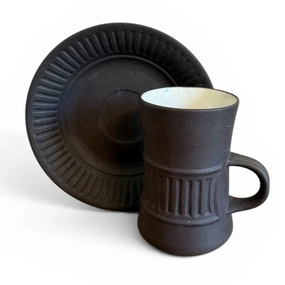 Dansk Flamestone Demitasse Cup Saucer Jens Quistgaard‎ JHQ Denmark Brown MCM