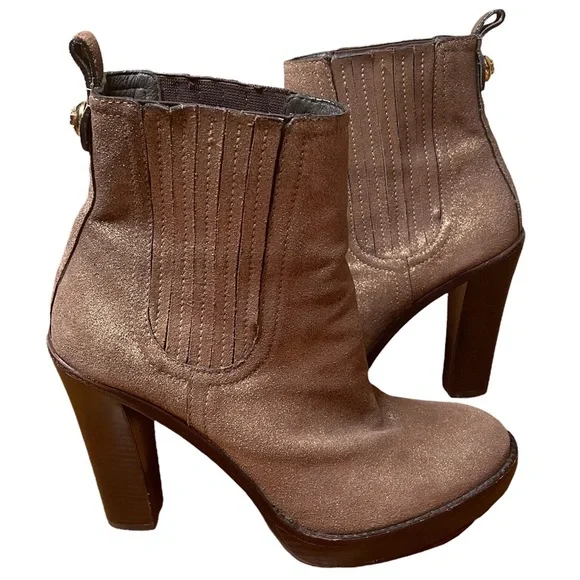 Tory Burch Chelsea Gold Slip On Heeled Boot