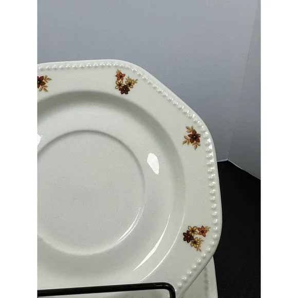 Set of 4 CorningWare Octagon‎ Bouquet Saucers Dessert Plates Floral Brown