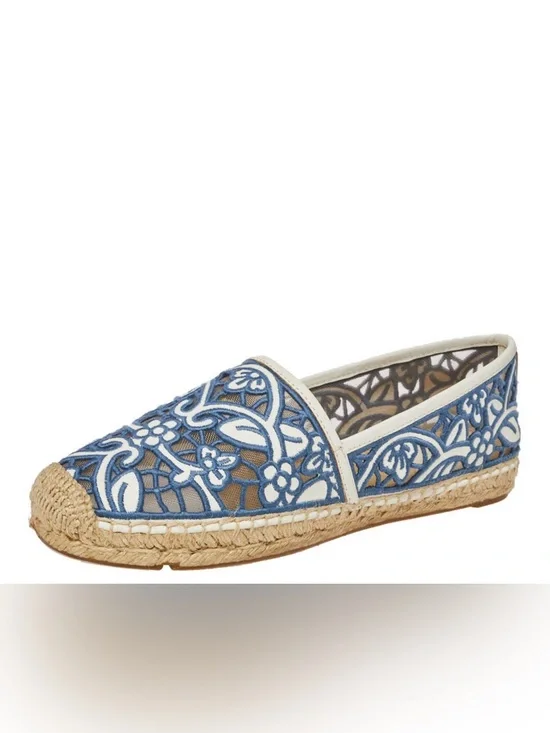 TORY BURH Blue Floral Lace Espadrille Slip-On Shoe