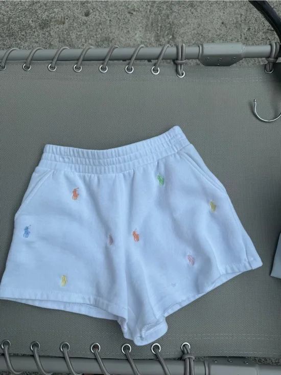 Ralph Lauren White Terry Shorts with Multicolor Pony Embroidery