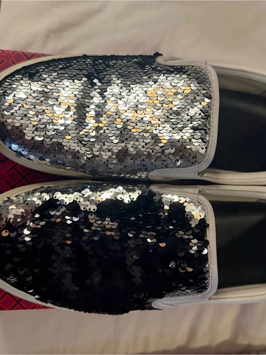 Tory Burch size 11 Sequin Slip-On Women’s Sneakers - Silver/black