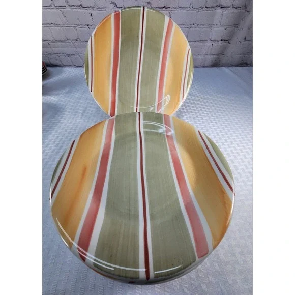 PIER 1 Valencia Striped Dinner Plates Set Of 4 Made In Italy Hand Painted