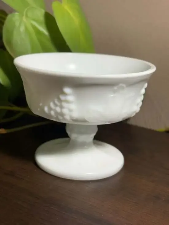 Vintage Indiana Glass Colony Harvest Milk Glass Pedestal Sherbet Dessert Dish