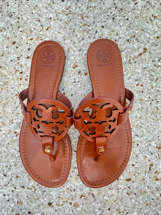 Tory Burch Miller Leather Thong Sandal in Brown Sz 8