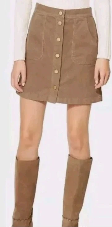 Tory Burch Lucitano Corduroy Mini Skirt Button Front Beachwood Tan Brown Size 4