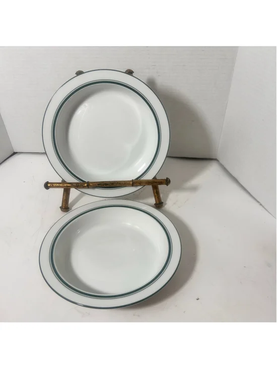 Dansk Bistro Dinnerware Set 2 Soup Bowls Green Rim 5