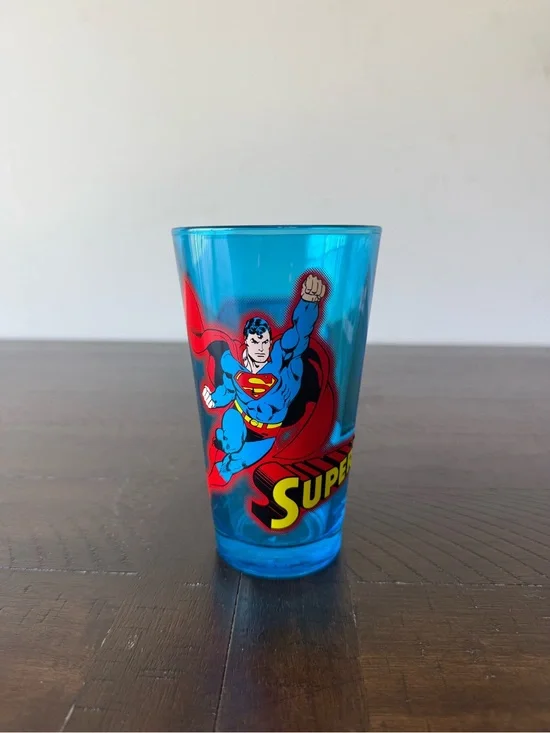 Superman Blue Glass Cup 16oz