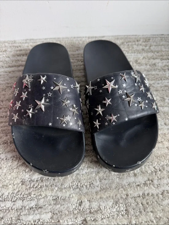 Tory Burch Navy Star-Stud Slide Sandals