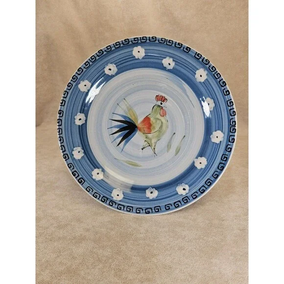 Royal Norfolk Blue Band White Dots Rooster Center Dinner Plate