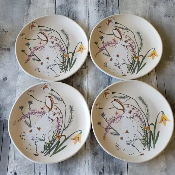 NWT – Threshold (Set of 4) Melamine Plates - White Bunny with Flowers