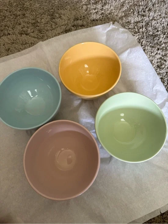 Set of 4 Pastel Ceramic Footed Bowls - Pink Blue Green Yellow 5.5
