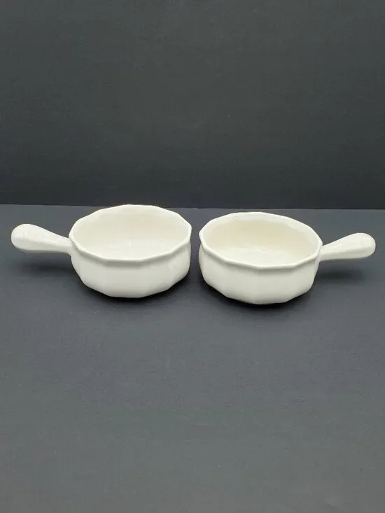 Pfaltzgraff Heritage White Onion Soup Bowls Handled Soup Chowder Chili Bowls