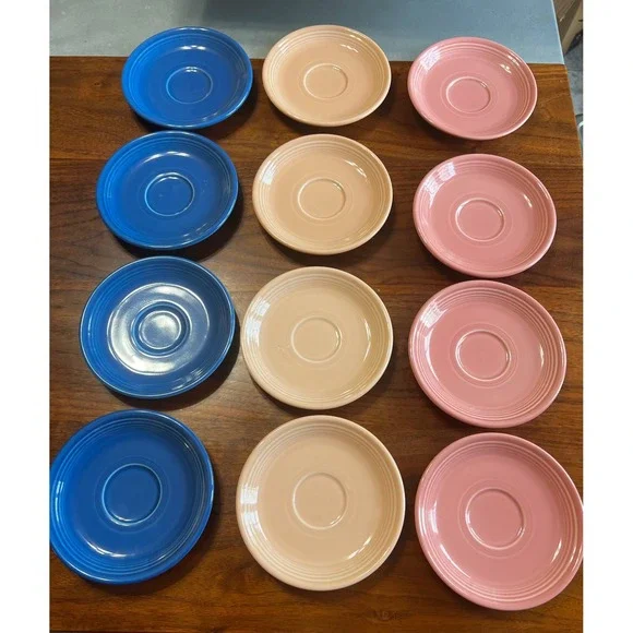 Fiesta Homer Laughlin China Co Saucers Lot‎ 12 Blue Pink Peach Lead Free vintage