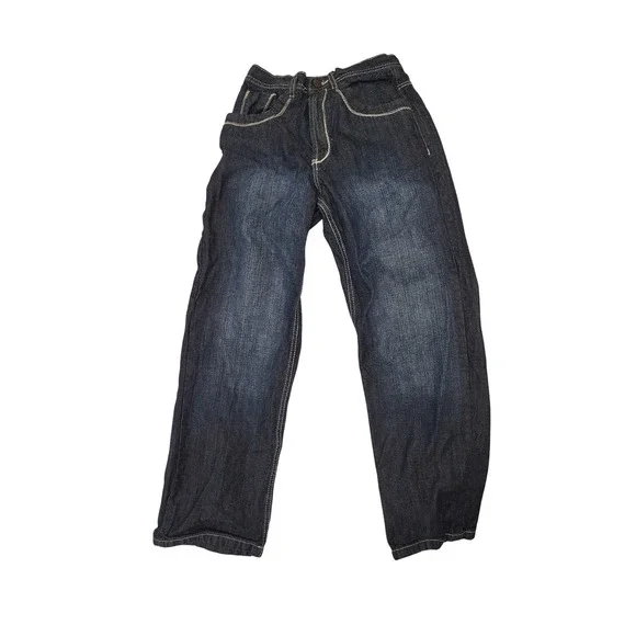 Bklyn Xpress Boys Dark Wash Relaxed Fit Denim Jeans Contrast Stitch Size 14