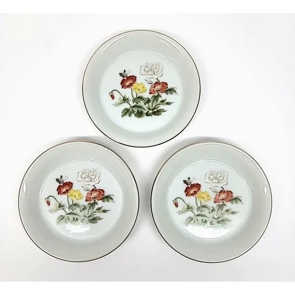 Set Of 3 VTG Takahashi San Francisco Gold Rimmed Small Floral Plates Japan