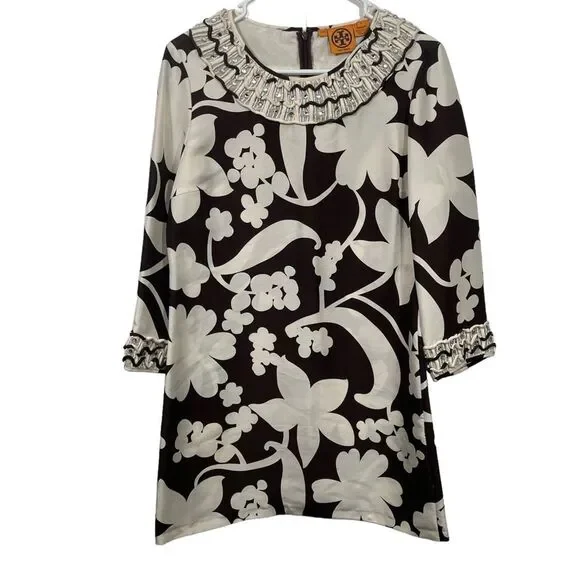 Tory Burch 100% Silk Soft Structured Floral Midi Dress