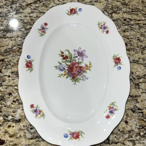 Vintage Favolina Floral Flowers Spring Bouquet Oval Platter made in Poland