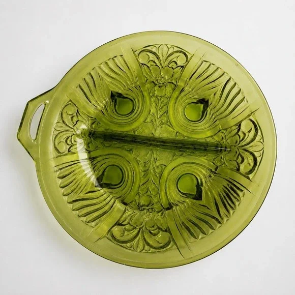 Vintage Indiana Glass Killarney Avocado Green Divided Relish Dish