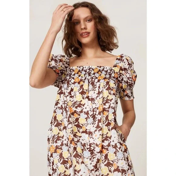 Tory Burch Brown Floral‎ Mini Dress Size Large
