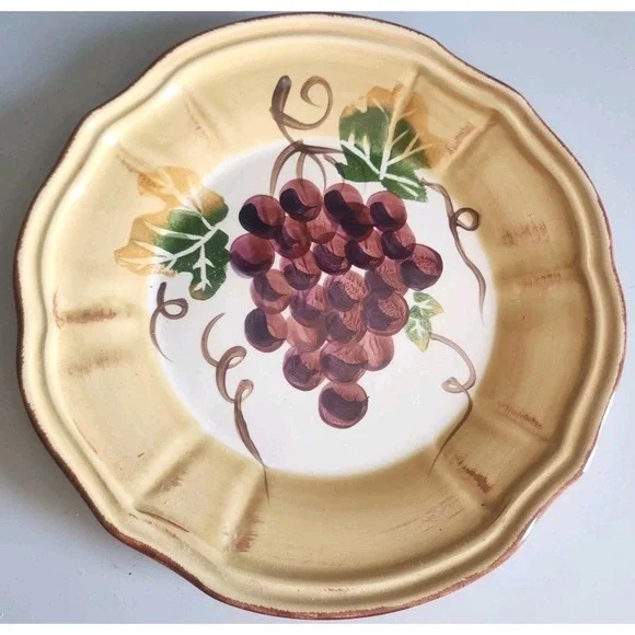 Tabletops Unlimited Italian Grapes Rimmed Plate Hand Painted Discontinued