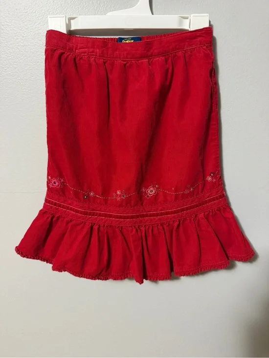 Vintage Y2K OshKosh B’Gosh Red Corduroy Embroidered Ruffle Skirt Size 5