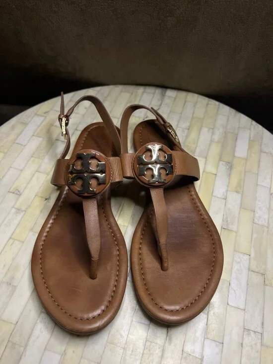 Tory Burch Bryce Flat Thong Sandals in Royal Tan leather