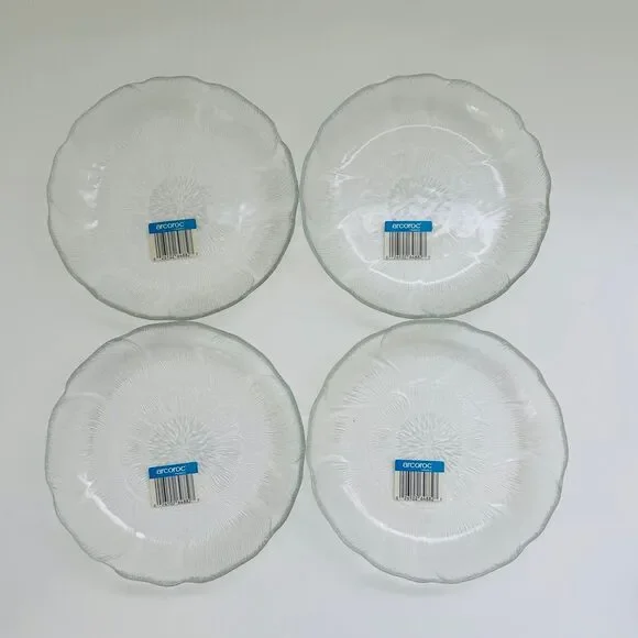 ARCOROC France Fleur Clear Pressed Glass Raised Floral Petal Coupe Soup Bowls, 4