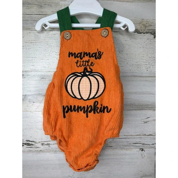 Boutique Bubble Romper Baby 0-3M Orange Mama's Little Pumpkin Fall