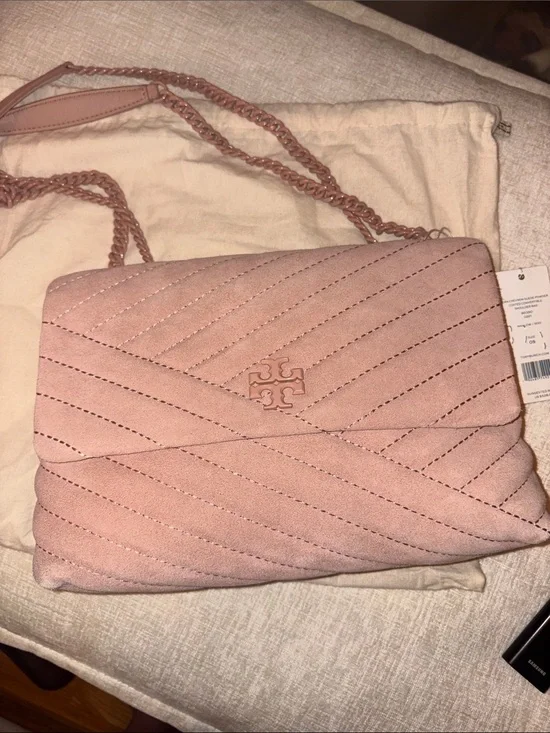 Tory Burch Blush Quilted Suede Chain Crossbody
