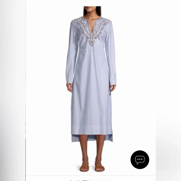 TORY BURCH EMBELLISHED STRIPE STEP HEM MIDI TUNIC DRESS
