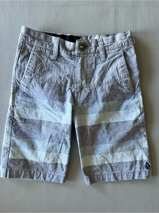 Volcom Boys Gray and Cream Striped Shorts