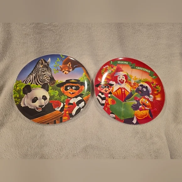 Vintage‎ McDonalds Melamine Plates Set of 2 Ronald Hamburglar 1995 Holiday Zoo