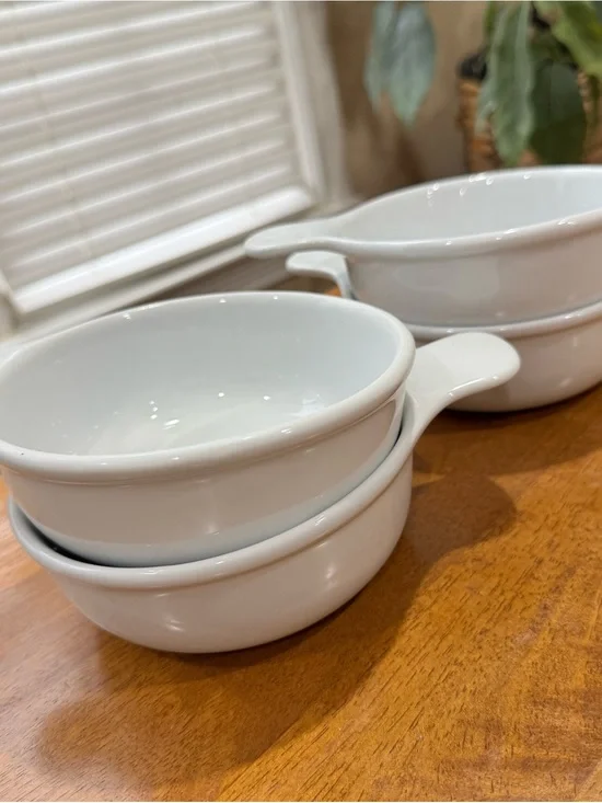 White Ceramic Handle Grab Bowls - Set of 4