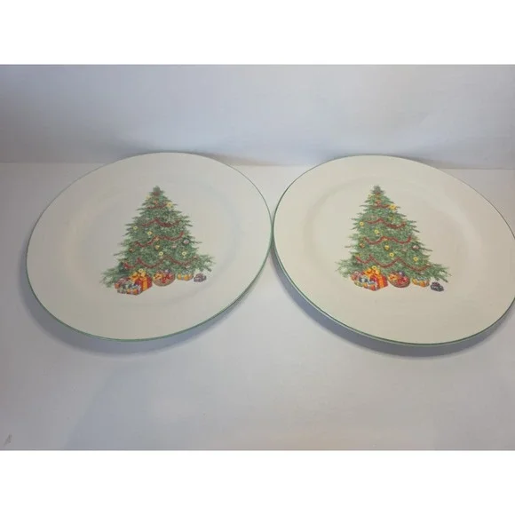 Trisa Stoneware Holiday Festive Christmas Tree Dinner Plate 9 3/4