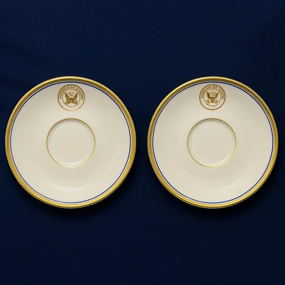 U.S. Navy Officer Wardroom China Saucers Sterling‎ Vitrified Gold Blue Seal