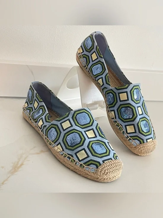 Tory Burch Cecily Espadrilles Womens 8 Coastal Resort Sequin Flats