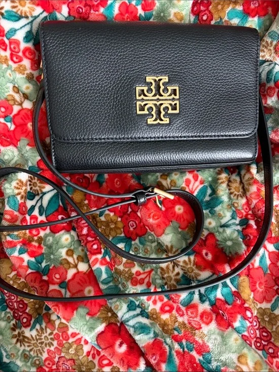 Tory Burch Black Leather Crossbody with Gold Logo Accent