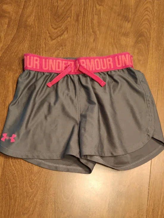Under Armour Gray Athletic Shorts with Pink Waistband