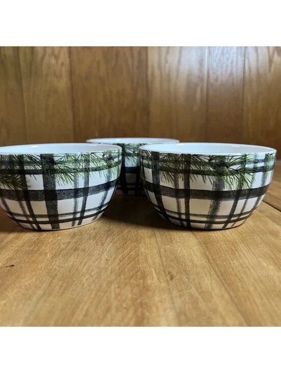 Robert Stanley Black & White Buffalo Plaid Bowls, Set Of 3 New