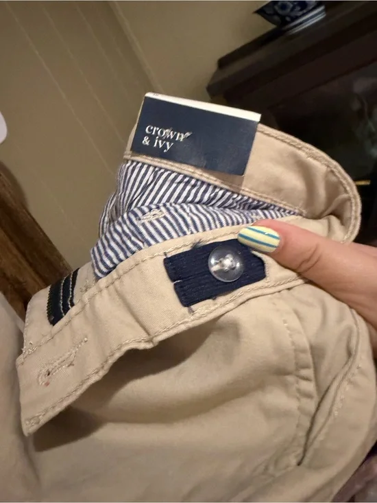 crown & ivy Beige Casual Pants with Navy Trim