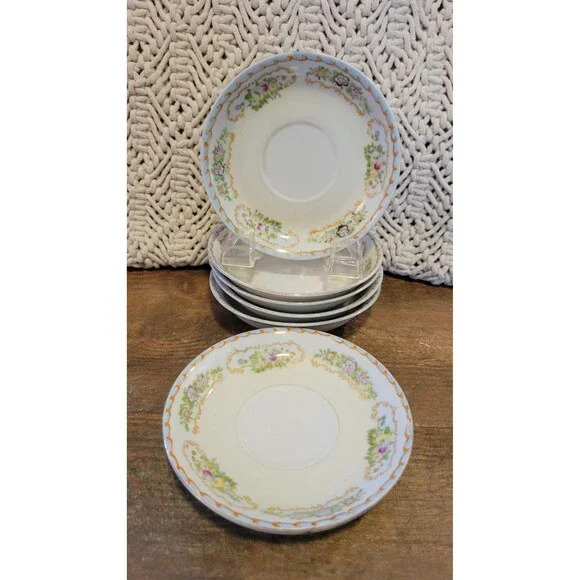 Vintage National China NAT25 Saucer Bowls Set of 7 - Discontinued 1940s Floral
