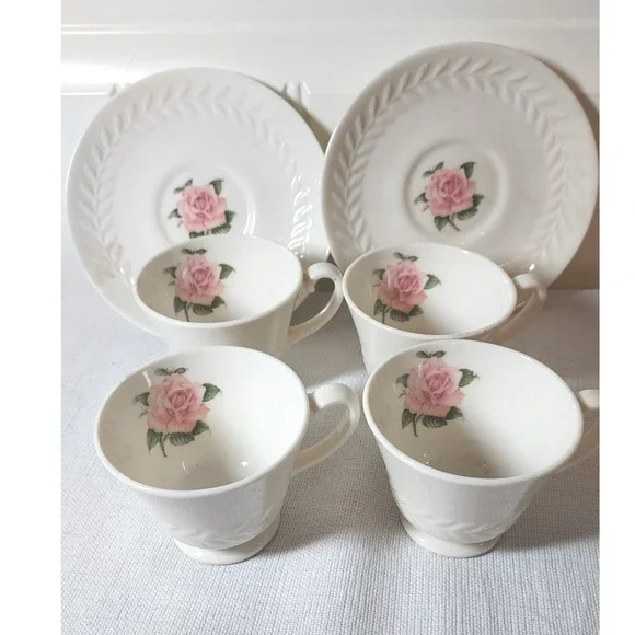 Theodore Haviland Regents Park Rose Tea Cup Saucer Set 6 Pink Floral Cream Ivory