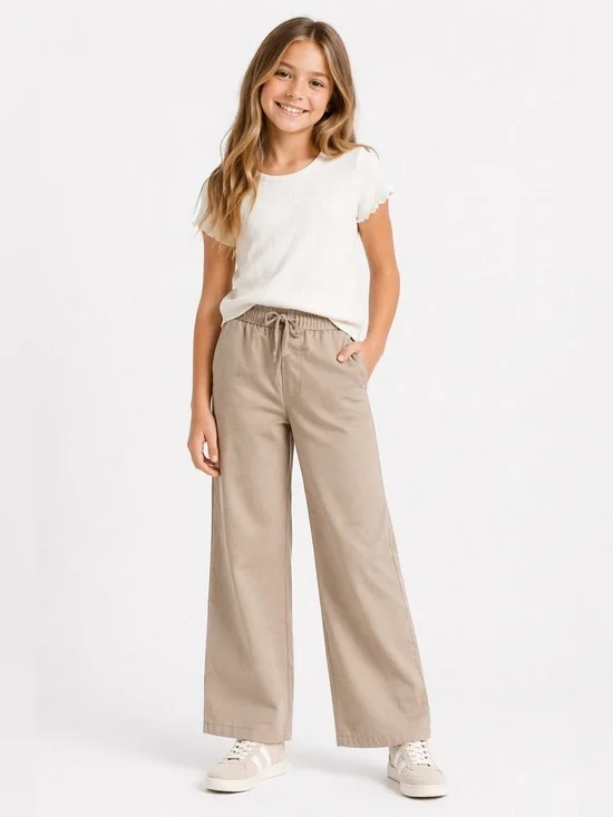 Janie and Jack Girls' Wide-Leg Pants in Khaki