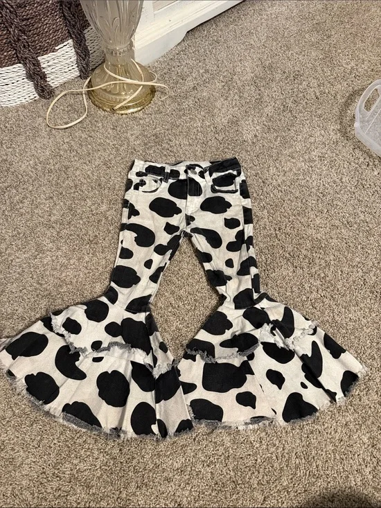 Kids Cow-Print Super Flare Jeans - Black & White