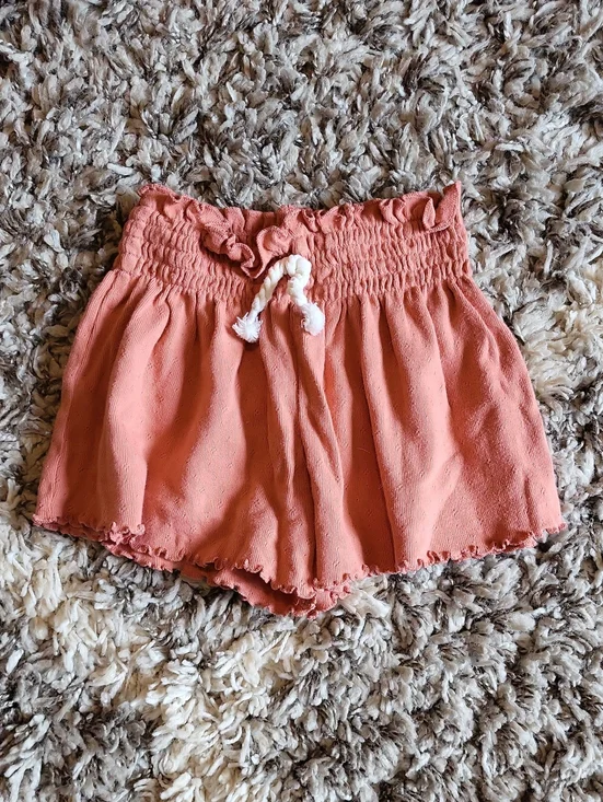 Girls' Smocked Coral Pull-Tie Casual Shorts