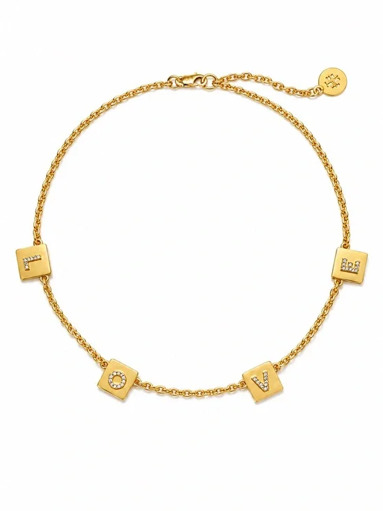 Tory Burch Crystal LOVE Message Station Necklace