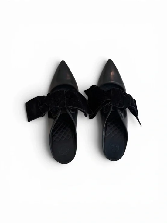 Tory Burch Black Pointed Bow Mules
